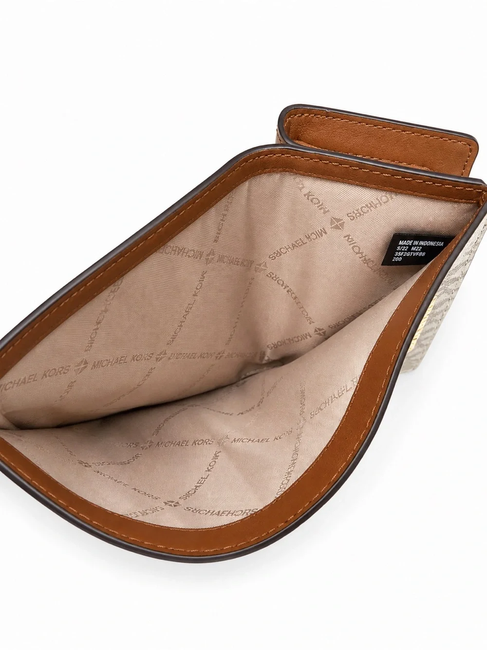 Michael Kors Beige Signature Logo Wallet with Brown Trim